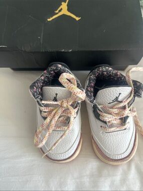 Jordan Kids White Sneakers with Pink Accents